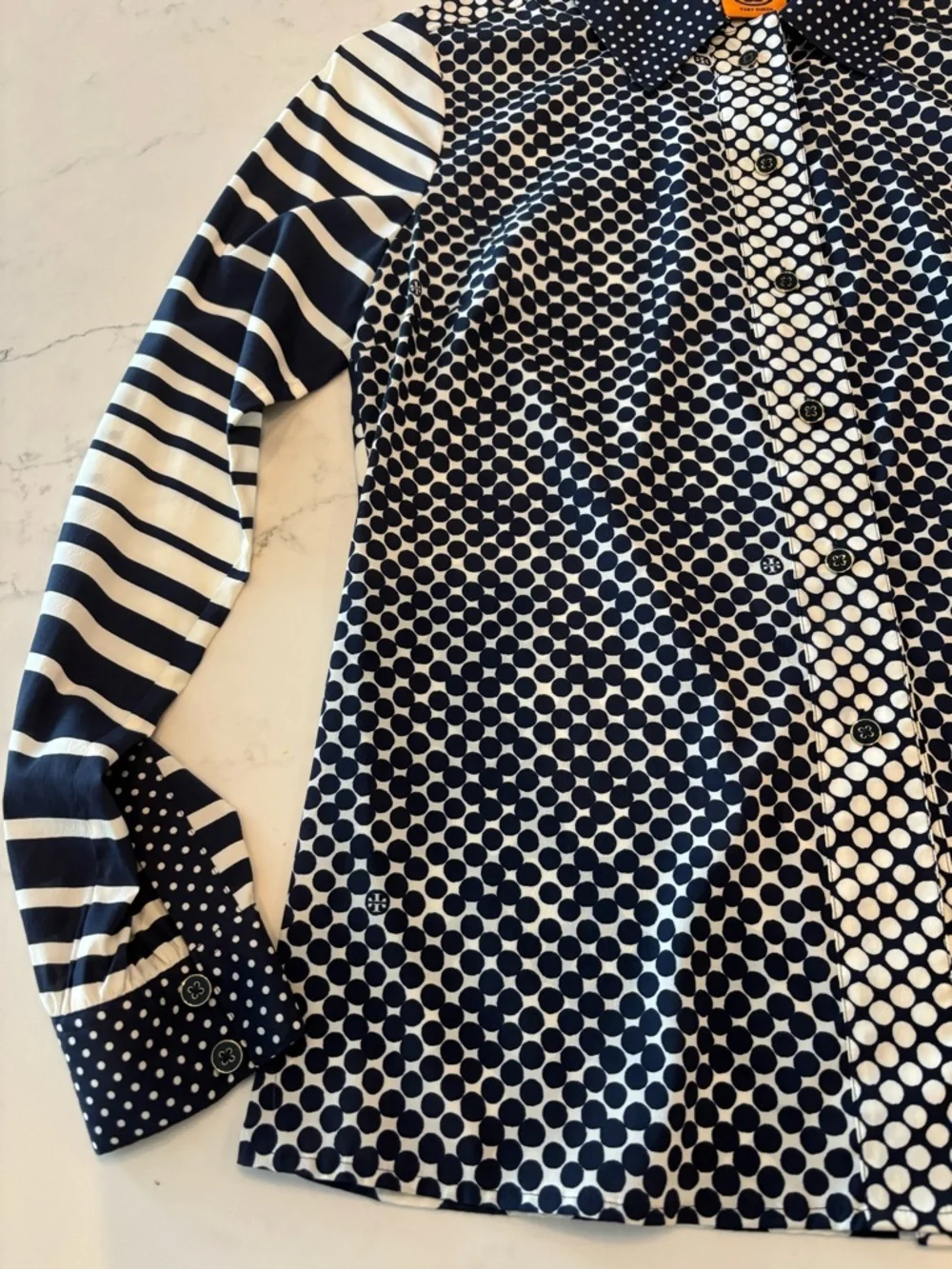 Tory Burch Navy and White Polka Dot Button-Up Blouse
